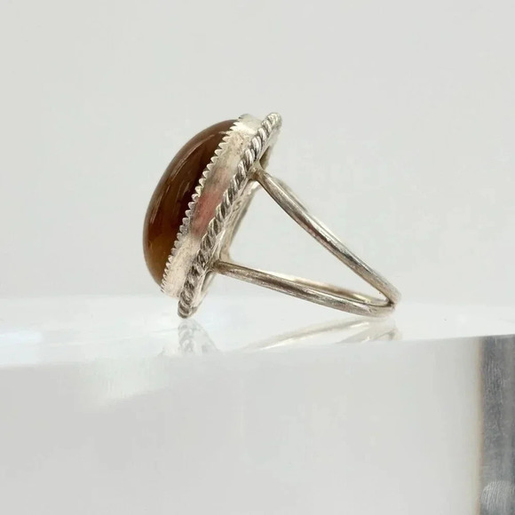 Honey Gold Natural Stone Rope Sterling Silver Unisex Cabochon Ring - sz 5.25 - Picture 6 of 10